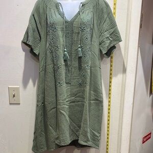 Lucky Brand Olive Embroidered Dress